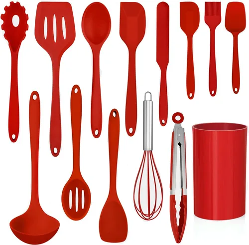 Miniatura 9 de LIANYU Juego de 14 utensilios de cocina, juego de utensilios de cocina de silicona con espátulas y soporte, herramientas de cocina resistentes al