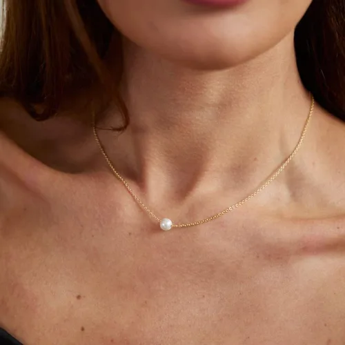 Miniatura 3 de Delicado collar con colgante de perlas para mujer, chapado en oro de 14 quilates, elegante collar de perlas de agua dulce, collar de perlas con clip