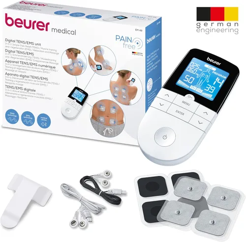 Miniatura 8 de Beurer EM49 Dispositivo digital TENS & EMS para alivio del dolor y estimulación muscular, 15 programas TENS, 35 programas EMS, 2 canales ajustables