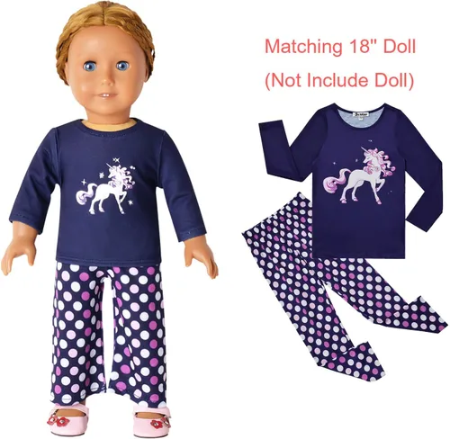 Miniatura 88 de QPANCY Conjunto de pijamas a juego para niñas y muñecas, pijamas de manga larga para otoño e invierno