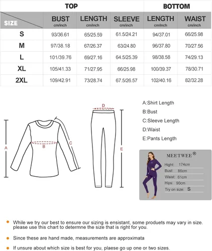 Miniatura 7 de MEETWEE Ropa interior térmica para mujer, conjunto de capa base cálida de invierno superior e inferior, equipo de esquí para clima frío con forro