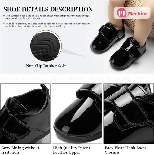 Miniatura 3 de Meckior Mocasines clásicos de piel sintética para bebés, niños y niñas, zapatos de vestir Oxford para primeros pasos, zapatos planos para cuna