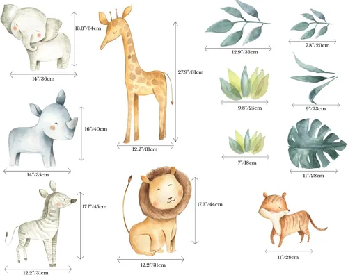 Miniatura 6 de Calcomanía de pared para niños, animales de safari, para guardería, animales africanos, extraíble, despegar y pegar, calcomanías de rey león