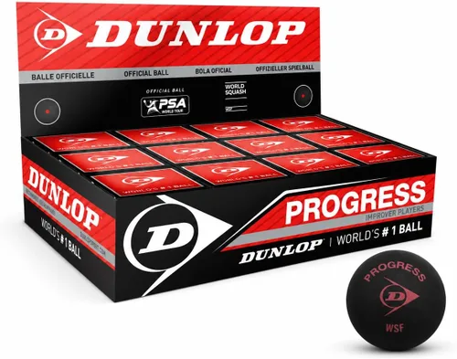 Dunlop Squash Balls Progress Red, para jugadores recreativos y aficionados, velocidad media