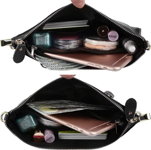 Miniatura 5 de YALUXE Clutch Wristlet - Cartera de piel auténtica con bloqueo RFID y cadena de hombro