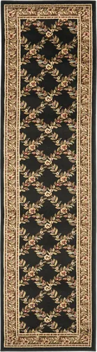 Miniatura 3 de SAFAVIEH Lyndhurst Collection - Alfombra de pasillo, 2 pies 3 pulgadas x 8 pies, color negro y marrón, diseño tradicional de enrejado floral,