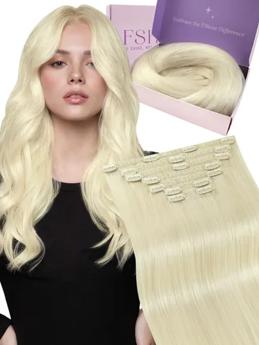 Miniatura 30 de Fshine Extensiones de cabello con broches, 22 pulgadas, 7 unidades, color marrón oscuro, doble trama, extensiones de cabello humano real con clip