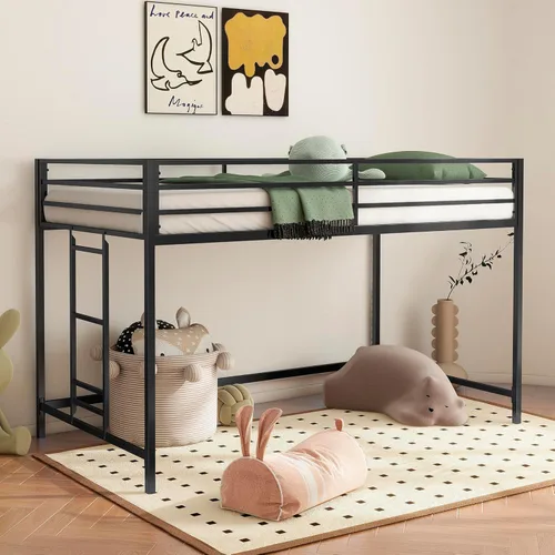 Cama baja de tamaño individual para niños, cama alta para niños, tamaño individual, marco de cama de metal para niños y niñas, cama baja junior,