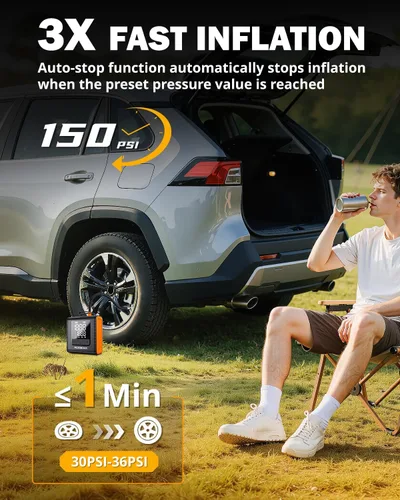 Miniatura 3 de AUXBEAM H4Pro - Inflador de neumáticos portátil, compresor de aire portátil, 150 PSI, 2 en 1, recargable, 5200 mAh, inflador de neumáticos portátil