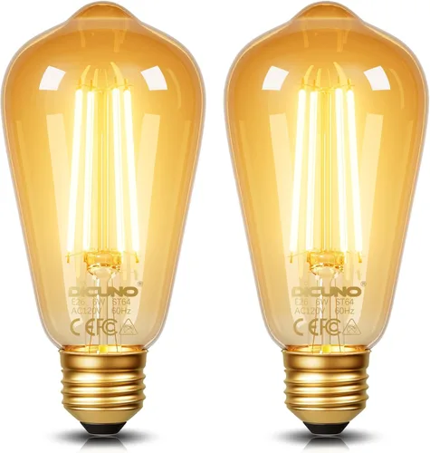 DiCUNO Bombillas Edison E26 de 60 W, 2200 K ámbar cálido, bombilla LED Edison de 6 W ST64, vidrio ámbar, luz LED vintage para el hogar, 600 lm, no