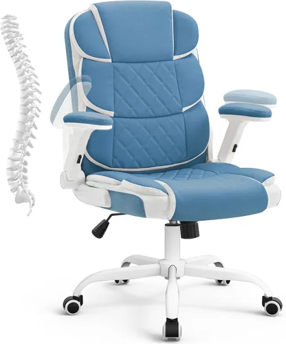 SEATZONE Silla de Oficina Azul de Cuero Ergonómica Sillas de Escritorio Ejecutivas para Computadora Sillas Pequeñas Lindas y Rodantes Sillas de