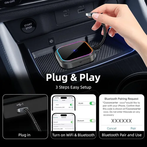 Miniatura 5 de Wireless CarPlay Adapter 2-in-1 for BMW X6 2017 2018 2019 2020 2021 2022 2023 2024 2025 2026, USB Design Plug and Play Bluetooth Fast Connection Car