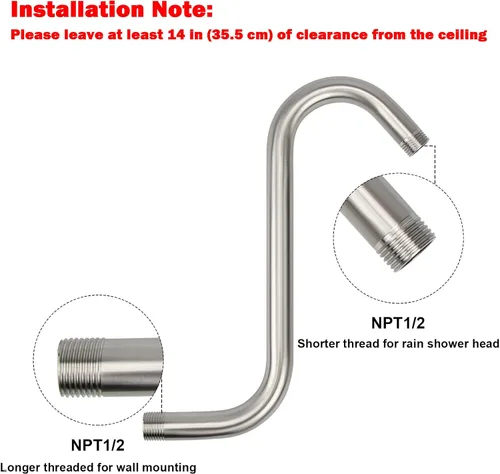 Miniatura 3 de NearMoon Brazo elevador de cabezal de ducha en forma de S, brazo extensor de ducha con brida, conexión estándar de 1/2 pulgada, accesorio de baño