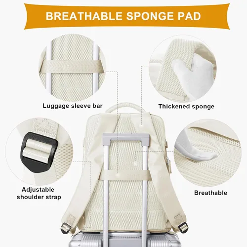 Miniatura 5 de coowoz Mochila de mano para mujeres y hombres, mochila de viaje aprobada por aerolíneas, mochila deportiva para laptop, A- Beige, Compacto