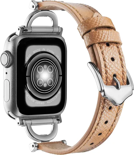 Miniatura 19 de Correa de cuero genuino compatible con Apple Watch para mujeres 38mm 40mm 41mm 42mm (serie 2024 10), correa de cuero delgada de diseñador