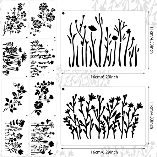Miniatura 2 de 16 plantillas de flores silvestres para pintar de 4.3 x 6.3 pulgadas, plantilla reutilizable para bricolaje, plantillas de pintura de flores