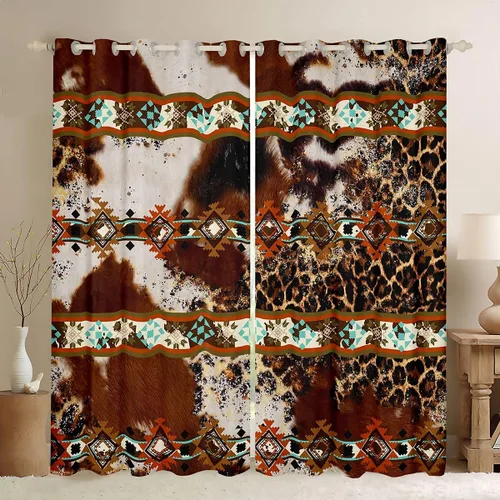 Miniatura 17 de Cortinas opacas de estilo bohemio occidental de 76 x 45 pulgadas, cortinas y cortinas de atrapasueños de vaca, cortinas del suroeste, cortinas