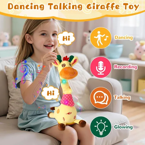 Miniatura 2 de JISONCASE Juguete para bebé de jirafa bailarina, volumen ajustable, juguete para repetir lo que dices, cantar imitando grabación, regalos educativos