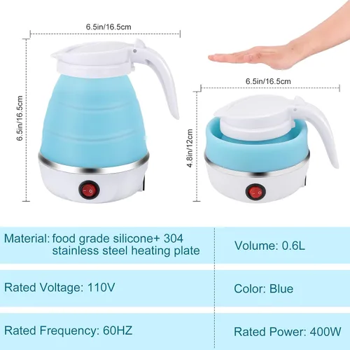 Miniatura 9 de Hervidor Eléctrico Portátil de Tamaño de Viaje, 600ML Pequeño Plegable para Té y Café con Tazón y Tazas Colapsables, 5 Minutos de Agua en Ebullición