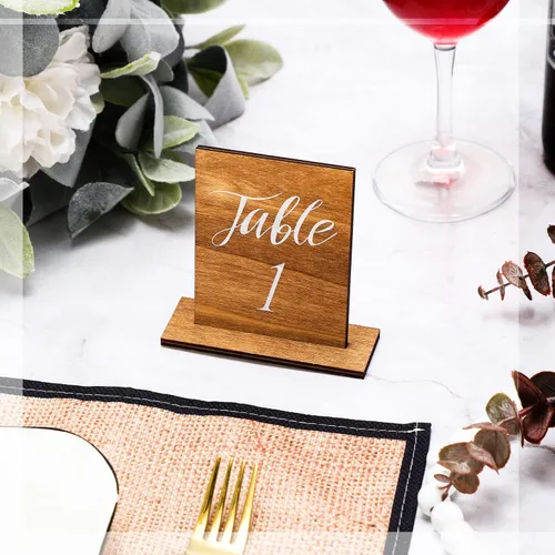 Miniatura 6 de Chunful 20 números de mesa de madera para boda con base de madera, centros de mesa de boda rústicos para mesas, letrero de número para decoración
