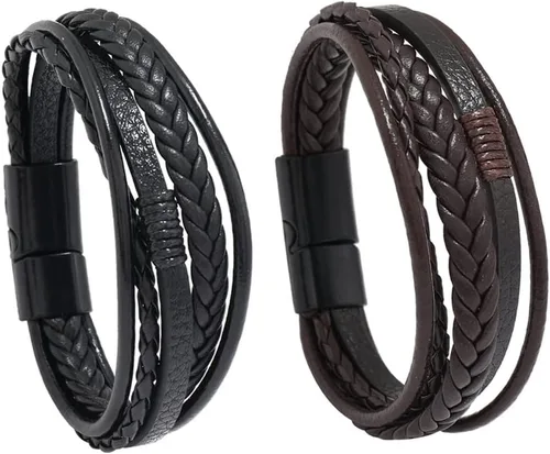 Miniatura 4 de Pulsera trenzada marrón casual de cuero negro para hombre
