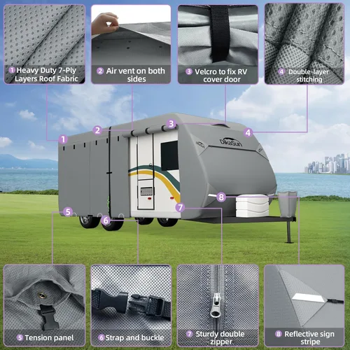 Miniatura 6 de Cubierta de remolque de viaje para caravana de 14 a 16 pies, cubierta impermeable de 7 capas mejoradas, cubierta de cámper para transportador