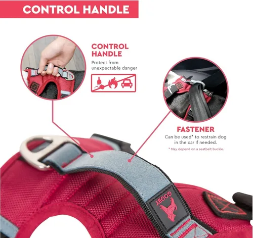 Miniatura 2 de Gooby Pioneer Arnés para perro con asa de control y capacidad de sujeción del cinturón de seguridad, grande, rojo