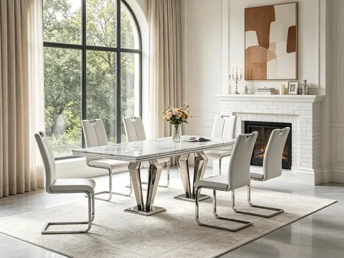 Miniatura 24 de 5 Piece Black Marble Dining Table Set for 4, Modern Faux Marble Kitchen Dining Room Tables with 4 Leather Chairs Set, 68.11" Luxury Rectangular