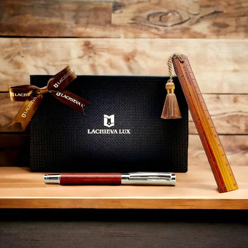 LACHIEVA LUX Bonito y elegante bolígrafo de palisandro con regla/marcador, regalo de lujo para mujer y hombre