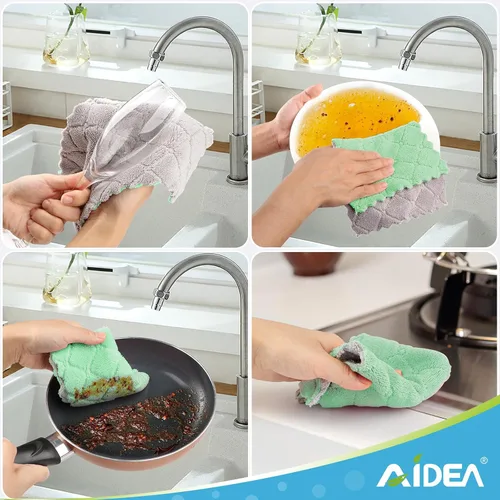 Miniatura 7 de AIDEA Toallas de cocina, paquete de 12 paños absorbentes de forro polar coral, sin olor, reutilizables, paños de limpieza de microfibra, paños