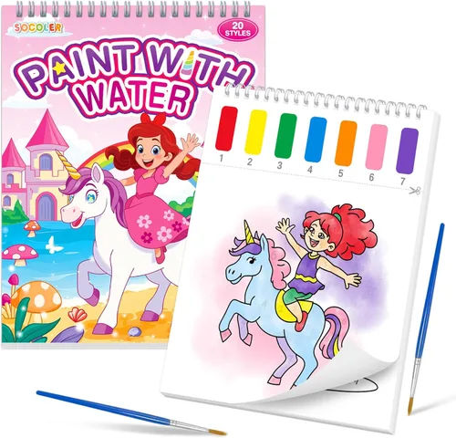 Miniatura 11 de Libros de pintar con agua SOCOLER para niños pequeños, papeles de pintura de acuarela sin desorden con tema de tráfico para niños, kit de pintura