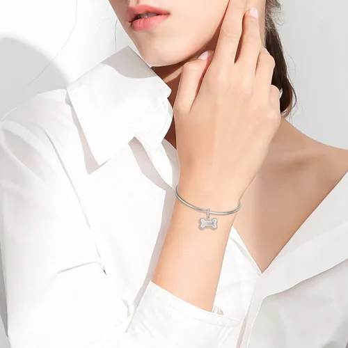 Miniatura 17 de LONAGO Abalorio personalizado con foto de plata de ley 925 con diseño de hueso de perro para pulsera