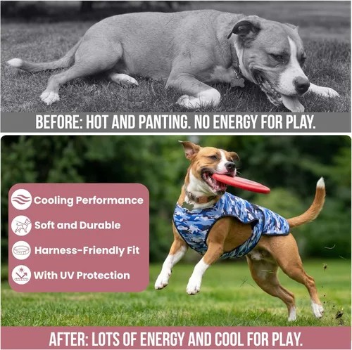 Miniatura 2 de Chaleco refrescante para perros, 2 capas de enfriamiento con tela de microfibra suave, ligero, ajustable y cómodo, protección UV para perros