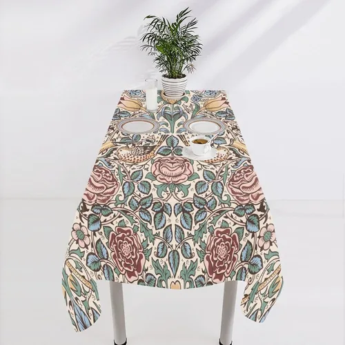 Miniatura 253 de Mantel Floral Retro de Pájaros, Diseño Original Bohemio William Morris Estampado Cubierta de Mesa para Hogar Picnic Fiesta Comedor Cocina William