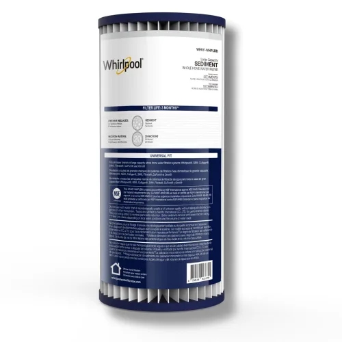 Whirlpool WHKF-WHPLBB - Filtro de sedimento plisado de gran capacidad para toda la casa, mejorado de 20 micrones, reduce la arena, el suelo, el limo