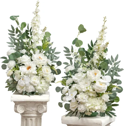 Miniatura 12 de TINGE TIME Juego de 2 flores artificiales de pie, centro de mesa con almohadilla de goma, flor falsa de seda para centro de mesa de boda, arco