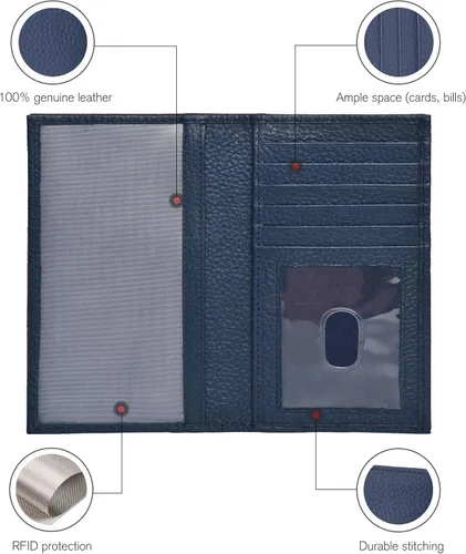 Miniatura 3 de ESTALON Funda para libro de cheques para hombres y mujeres, funda de cuero estándar para chequera, Celeste