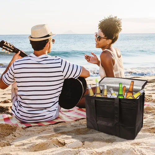 Miniatura 9 de APQ Supply Bolsa de entrega de alimentos aislada negra, bolsas de comestibles aisladas con cierre superior, bolsa de catering para entregas