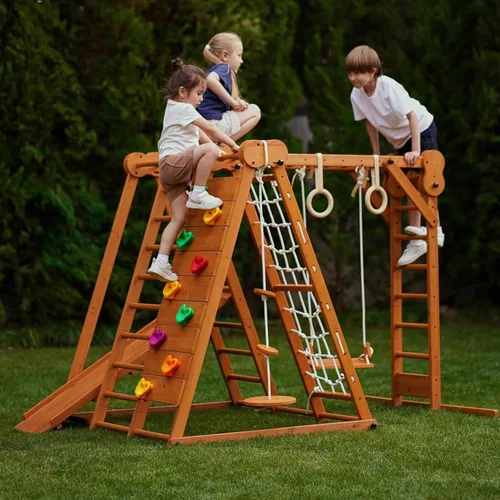Miniatura 11 de Avenlur Juego de juego interior 7 en 1 para niños de 2 a 6 años con tobogán, pared de escalada, escalera, red, barras, columpio, anillo - EE. UU