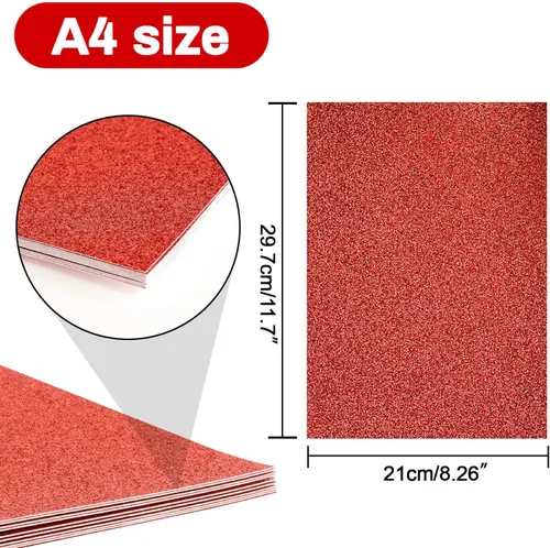 Miniatura 2 de Papel de cartulina con purpurina roja Sukh - Cartulina con purpurina para manualidades A4 gruesa, colores para Navidad, San Valentín, caja de Rojo