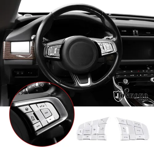 Etiqueta engomada del marco del botón del volante del coche de la aleación de aluminio 10 unids para Jaguar XF XF E-PACE/F-PACE/F-TYPE (partido alto)