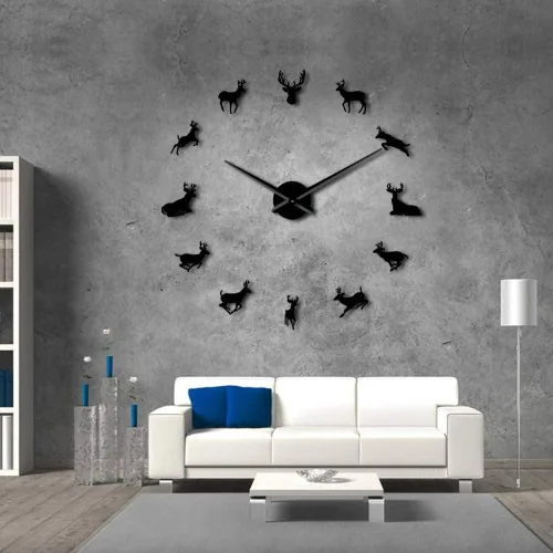 Miniatura 3 de The Geeky Days Woodland Deer Giant DIY Reloj de pared grande con efecto espejo, arte de pared, decoración del hogar, reloj grande sin marco