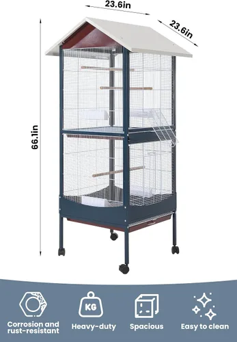 Miniatura 8 de Garvee Jaula para pájaros, jaula para pájaros extra grande de 66 pulgadas de alto, con bandeja extraíble, techo impermeable, fácil de limpiar