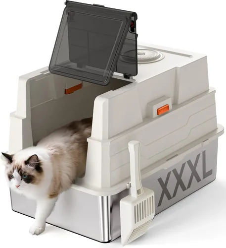Miniatura 11 de XXXL Stainless Steel Litter Box with Lid,28" L x 20.5" W x 16.5" H Extra Large Cat Litter Box Enclosure for Large and Multi-Cats