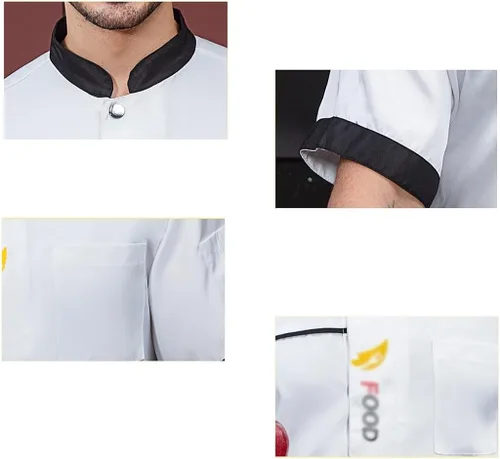 Miniatura 6 de Abrigo de chef con botones para hombre, manga cortalarga, chaqueta de chef unisex ligera