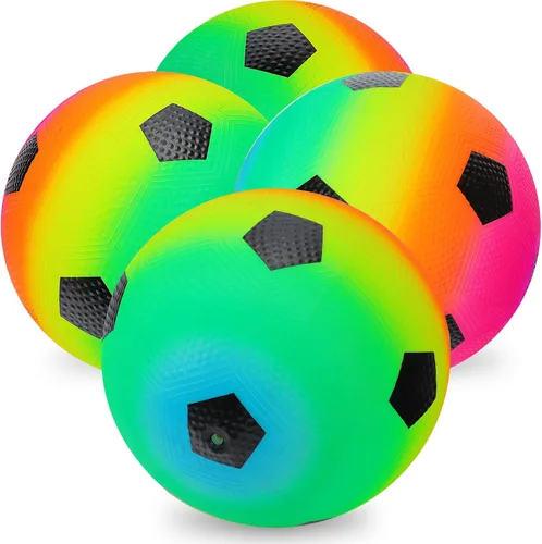 Miniatura 10 de Visen 4 bolas de arco iris para niños y adultos con 1 bomba de mano, bolas de goma coloridas de 8.5 pulgadas, pelotas inflables de varios