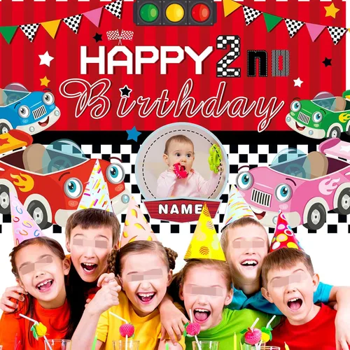 Miniatura 5 de Cartel personalizado de decoración de 2º cumpleaños con foto y nombre personalizados Personalizado-2º Coche