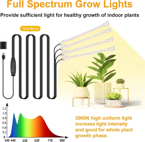 Miniatura 2 de Tiras de Luz LED para Crecimiento de Plantas de 8.6'', Espectro Completo 3500K Luz de Crecimiento para Plantas de Interior con Temporizador de Cálido