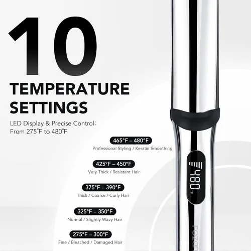 Miniatura 3 de Plancha plana profesional de titanio, placas flotantes de 1 1/4 pulgadas, alisador y rizador de cabello 2 en 1, 10 temperaturas hasta 480 °F, iones