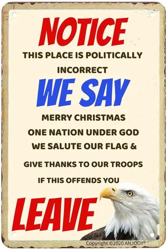 Letreros de metal con texto en inglés «This Place is Politically Incorrect » con placa de metal vintage para interiores y exteriores, patio, garaje,